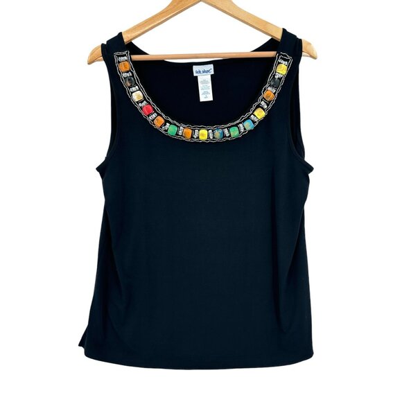 Vicki Wayne Top Shirt Blouse Womens PL Jeweled Neckline Grandmacore Shell - Picture 5 of 10